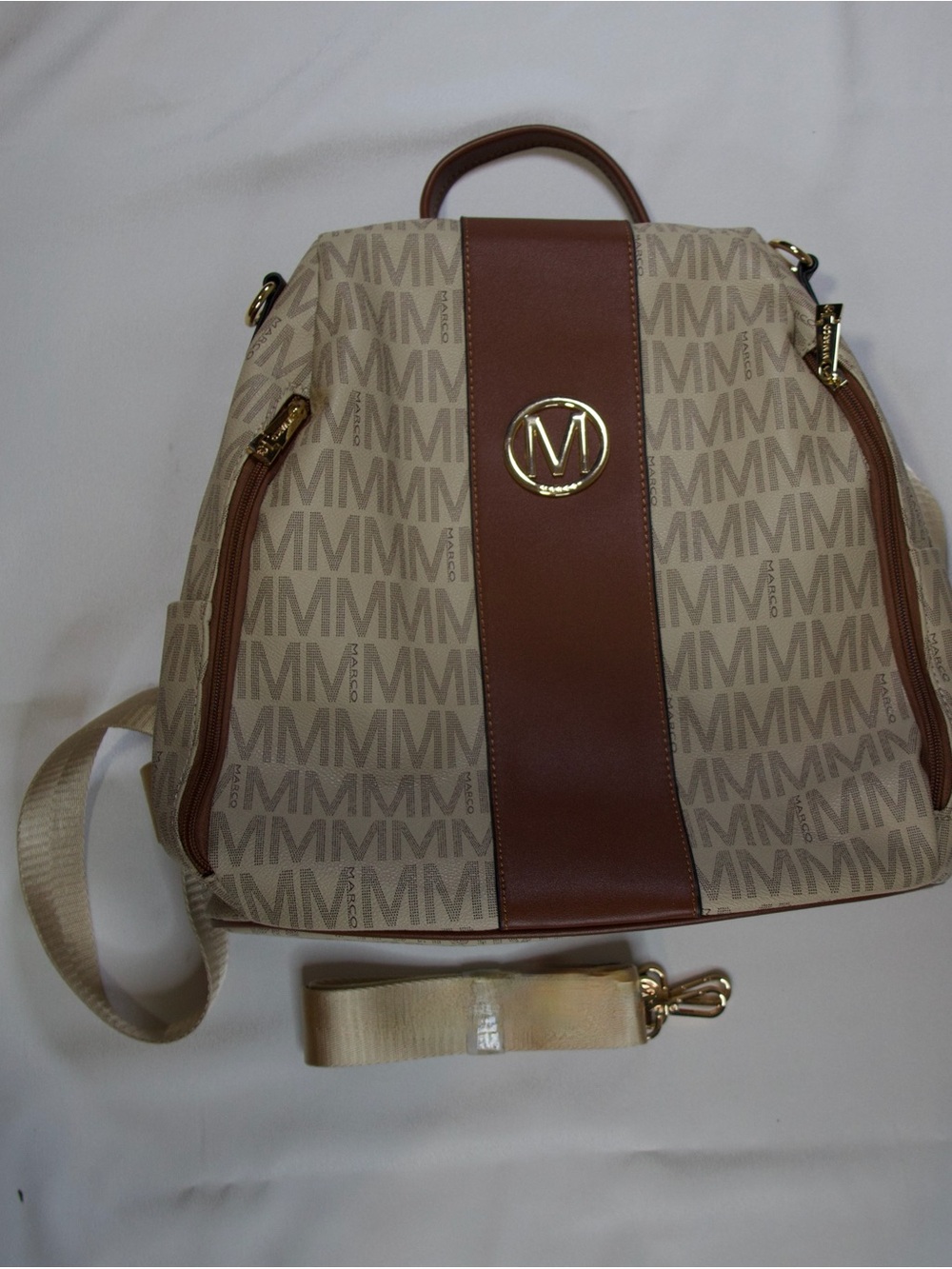 MK-Style Beige & Brown Monogram Backpack Tote - Versatile Women's Bag